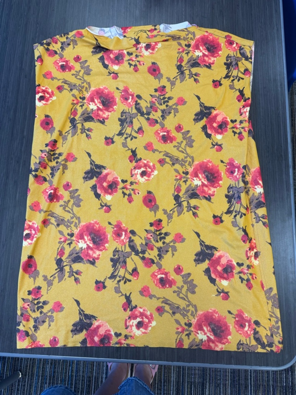 Floral Mustard Shift Dress with Pink Red Blooms